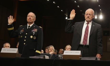 National Security Agency director General Keith Alexander and director of national intelligence James Clapper at a Senate hearing in September 2013.