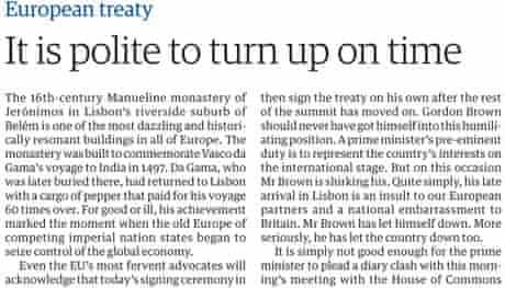 Guardian Maastricht Lisbon treaties, leader on Brown, 2007