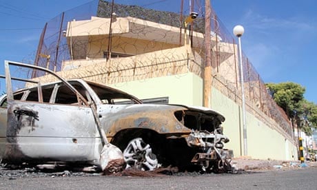 Russian embassy in Tripoli after it was attacked