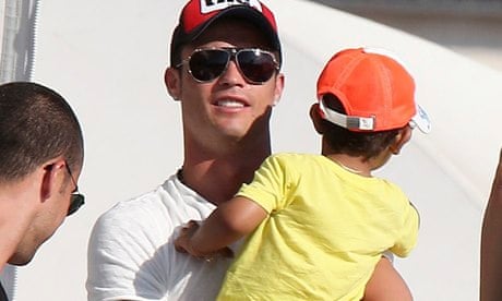 Cristiano Ronaldo with his son, also called Cristiano, born in 2010.
