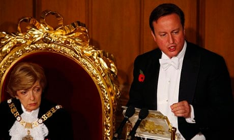 David Cameron and the lord mayor of London, Fiona Woolf: 'I just wish they'd cut his speeches.' Phot
