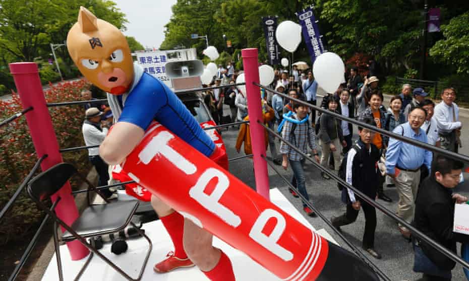 Japanese demonstrators protest the Trans-Pacific Partnership (TPP) after the May Day rally in Tokyo, Japan, 01 May 2013.