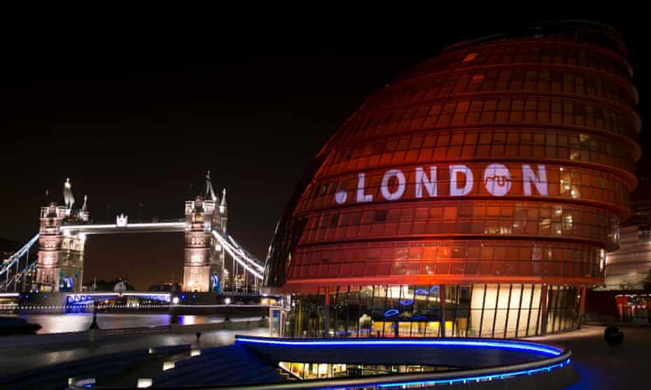 City Hall in London, lit up to celebrate the new domain name.
