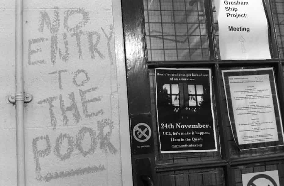 Graffiti by door at UCL during student protests in 2010