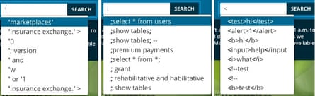 Some examples of attempted hacks in Healthcare.gov's autocomplete.