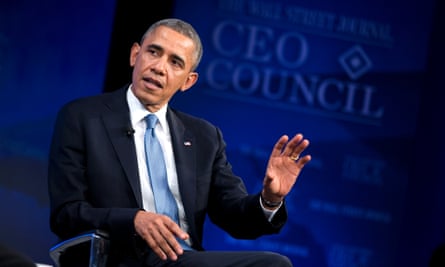 President Barack Obama speaking at the Wall Street Journal CEO Council annual meeting in Washington.
