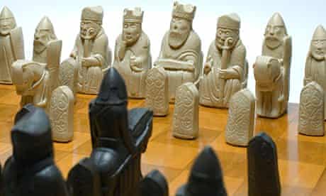 Viking style chess pieces on a chequered chess board. Image shot 2008. Exact date unknown.