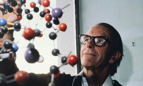 Frederick Sanger and a DNA model.