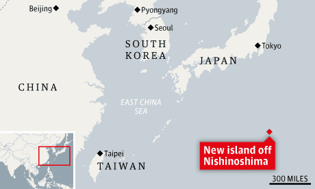 Location of the new island 620 miles south of Tokyo