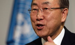 UN Secretary General Ban Ki-moon gestures during an interview during the 19th conference of the United Nations Framework Convention on Climate Change in Warsaw