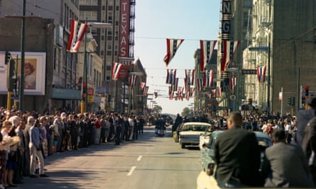 The motorcade passing through Dallas. JFK Assassination