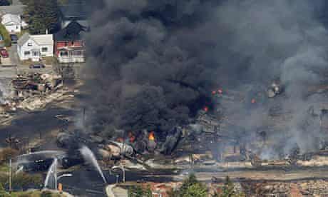 The wreckage of a train is pictured after explosion in Lac Megantic