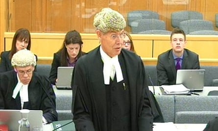 Richard Latham QC addresses the court of appeal, sitting at Nottingham crown court