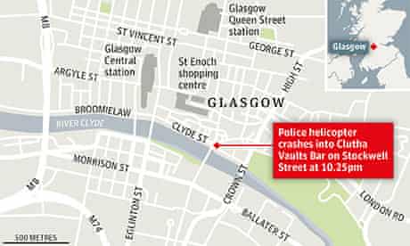 Map showing the location of Glasgow's Clutha Bar where a helicopter has crashed through the roof
