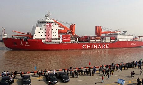 Chinese research vessel and icebreaker Xuelong (Snow Dragon) leaves port setting sail to Antarctica