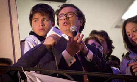 Gustavo Petro addresses supporters after being removed as Bogota's mayor