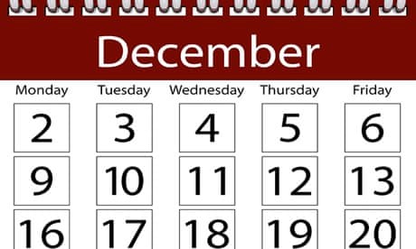 2013 Calendar showing December