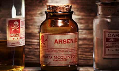 Vintage arsenic poison bottle on antique shelf