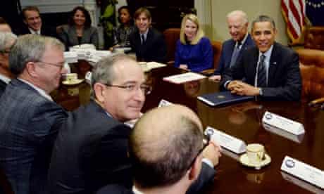 US president Barack Obama and vice president Joe Biden meet executives from leading tech companies at the White House.
