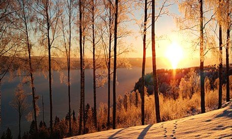 Winter view over lake Fryken in rural Varmland Sweden