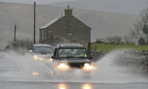 Flooded roads in Nenthead, Cumbria.