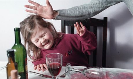A child is smacked for knocking over a drink (image posed by model)
