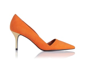 Party shoes: Party shoes - orange pointed mid heel courts with gold heel