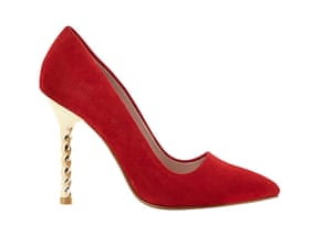 Party shoes: Party shoes - red court shoes with gold twisted high heel by Dune