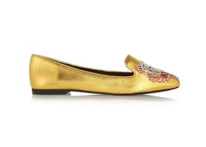 Party shoes: Party shoes - leather gold slippers with embroidery by Kenzo