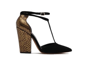 Party shoes: Party shoes - T bar heels with shiny bronze snakeprint heel by Reiss