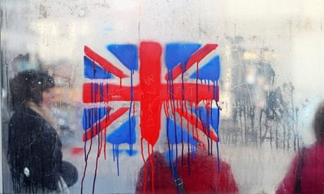 A painted British union flag is seen as