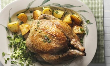 Pot-roasted chicken with olive stuffing