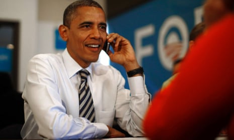 Obama talking on mobile phone
