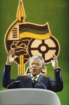 Nelson Mandela at a concert at Wembley Stadium in 1990 to celebrate his release from prison
