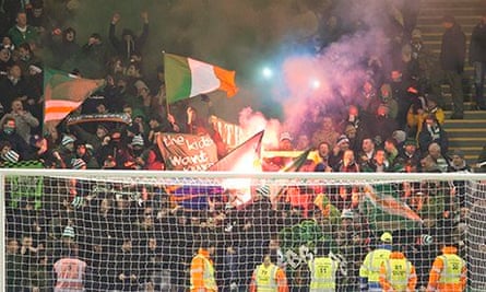 celtic motherwell fans flares throw brigade green disband damage move after premiership fir pitch holmes scottish jeff match photograph before