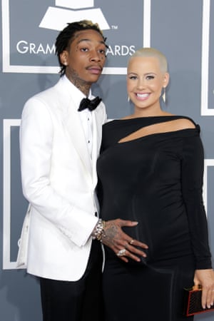 Rapper Wiz Khalifa and model Amber Rose attend the 55th annual Grammy awards.