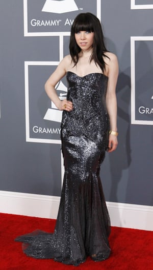 Pop singer Carly Rae Jepsen on the red carpet at the 2013 Grammys.