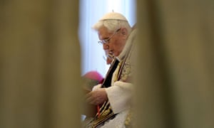 Pope Benedict XVI announcing his resignation to cardinals on 11 February 2013.