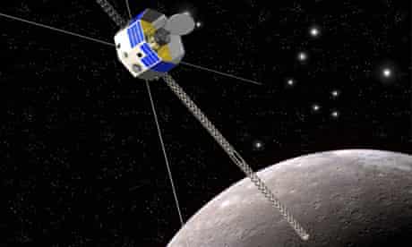 An artist's impression of the spacecraft Bepicolombo in orbit around Mercury.