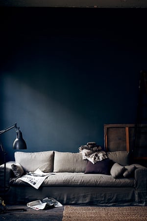 Homes - From Dawn to Dusk: beige sofa against a dark wall