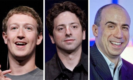 Mark Zuckerberg, Sergey Brin and Yuri Milner.