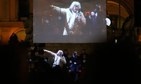 Comedian Beppe Grillo at a rally in Milan