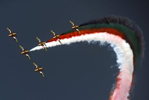 Independence day: United Arab Emirates National Aerobatic Team "Al Fursan" performs to celebrate Kuwaiti national day, over Kuwait City. Kuwait marks the 52nd national day to celebrate its independence from Britain in 1961.