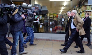 Meeting the media: Former Liberal Democrat leader Lord Paddy Ashdown walks towards television camera crews as he campaigns with Liberal Democrat candidate Mike Thornton for the forthcoming by-election this Thursday in Eastleigh, England.