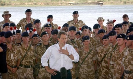 Tony Blair addresses troops in Basra, Iraq, in May 2003