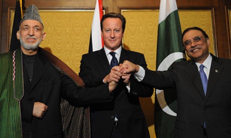 David Cameron, Asif Ali Zardari and Hamid Karzai 