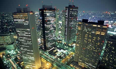 Skyline at night of the Shinjuku district, Tokyo, Japan. 