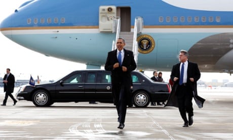 U.S. President Barack Obama runs toward supporters upon his arrival in Minneapolis, Minnesota. Obama is in Minnesota to discuss ways to reduce gun violence in America.