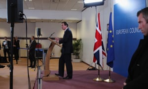 British Prime Minister David Cameron addresses the media at the headquarters of the Council after reaching a deal on the budget for 2014-20 on February 8, 2013 in Brussels, Belgium