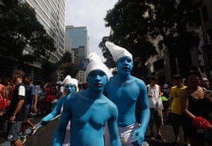 Carnival: Revellers dressed as smurfs